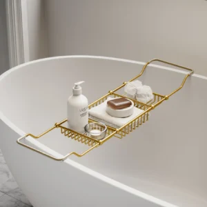 Lusso Decor Brushed Gold Bath Caddy Rack (730-820mm)