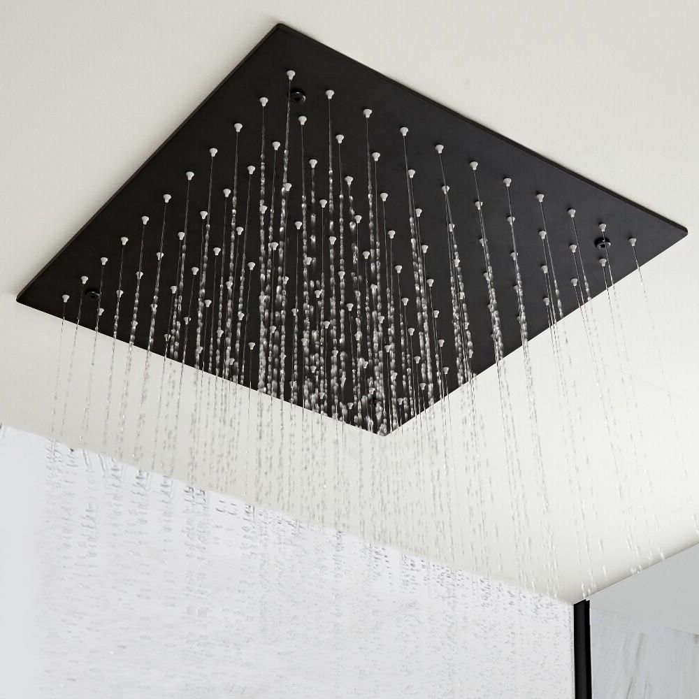 Milano Nero - Modern 400mm Square Ceiling Mounted Recessed Shower Head - Black