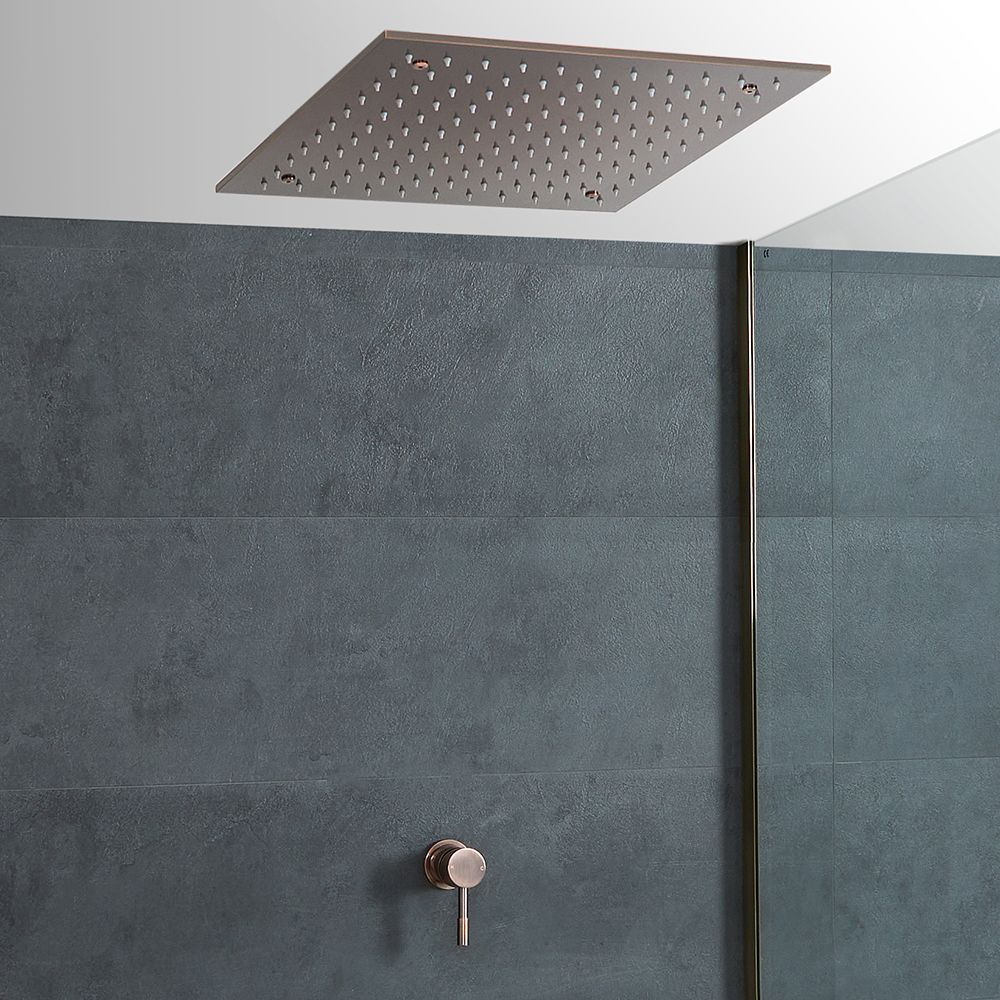 Milano Amara - Modern 400mm Square Ceiling Mounted Recessed Shower Head - Aged Bronze